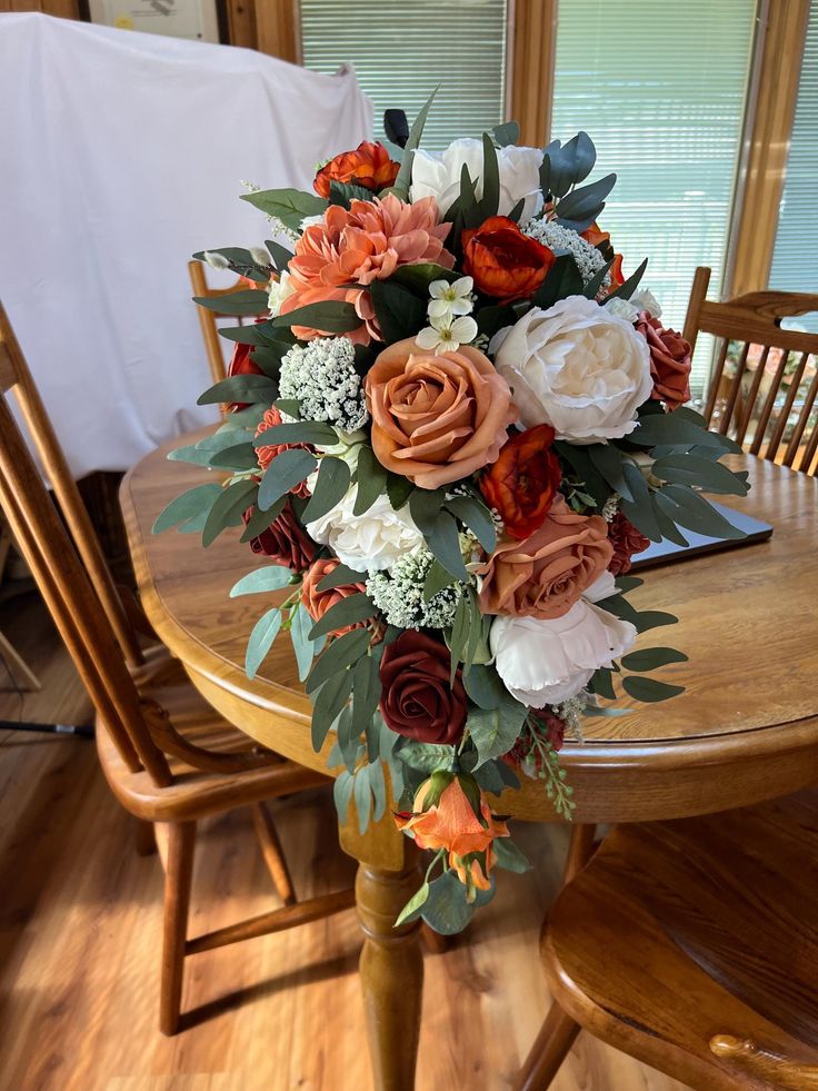 Burnt Orange, Red and Sage Green Wedding Flower