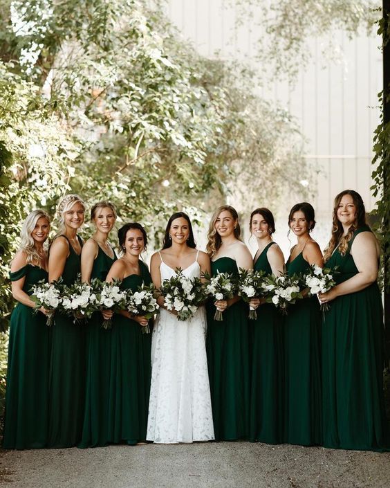 Dark Green and White Wedding Attire