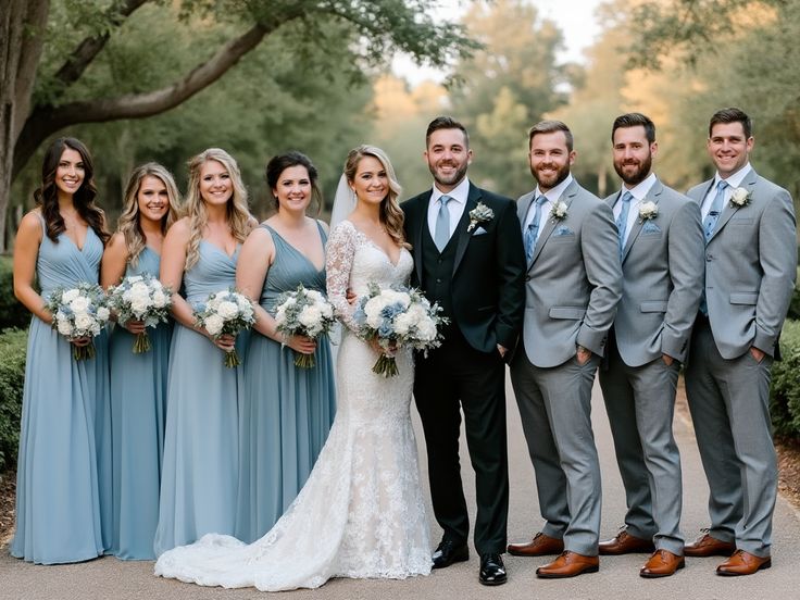 Light Blue and White Wedding Attire