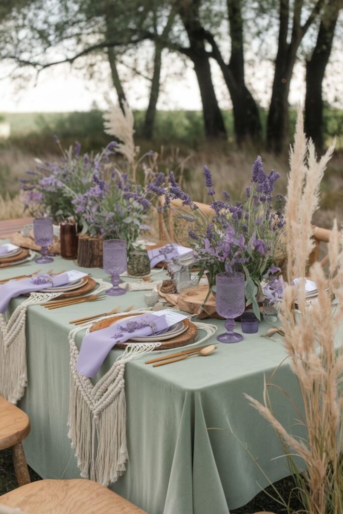 Lilac and Sage Green Table Decor