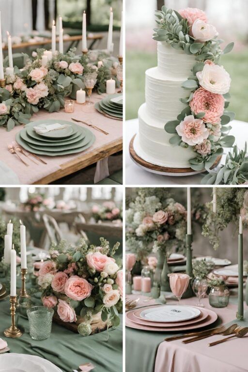 Peach and Sage Green Table Decor