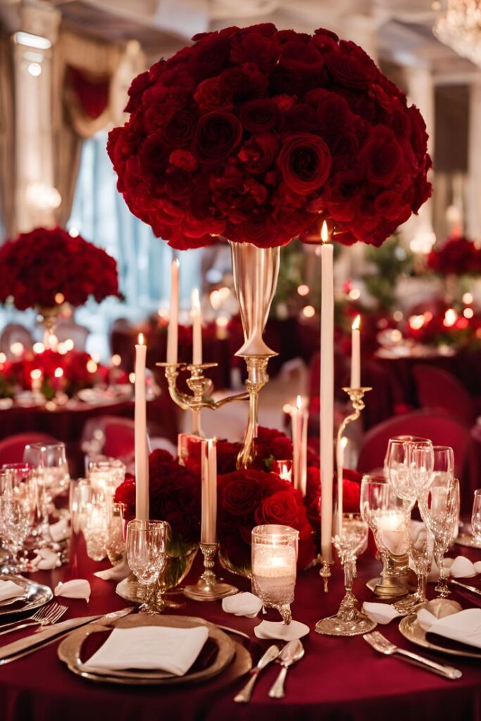 Red and Rose Gold Wedding Table Decor