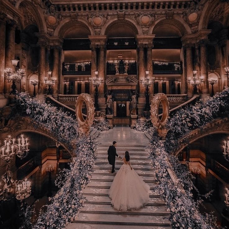 A magnificent fairytale wedding set in a grand ballroom