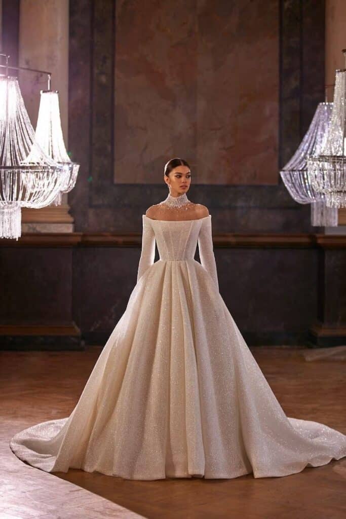 Long sleeve gown for winter wedding theme