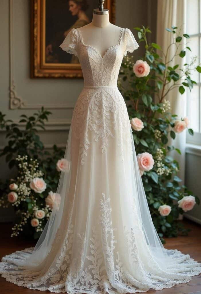 Simple spring wedding gown for the bride.