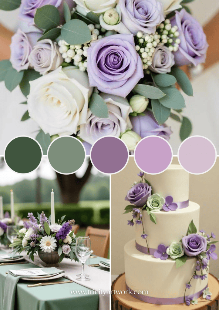 Soft pink, lilac, and sage wedding color palette