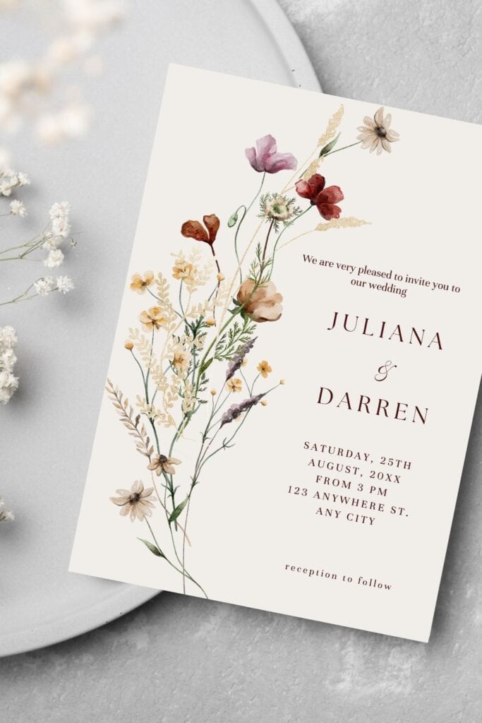 Spring wedding invitations in warm tones