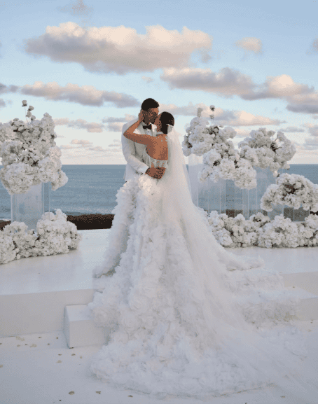 Brittany Hockley and Benjamin Siegrist’s Bali wedding with white florals decor and ocean views
