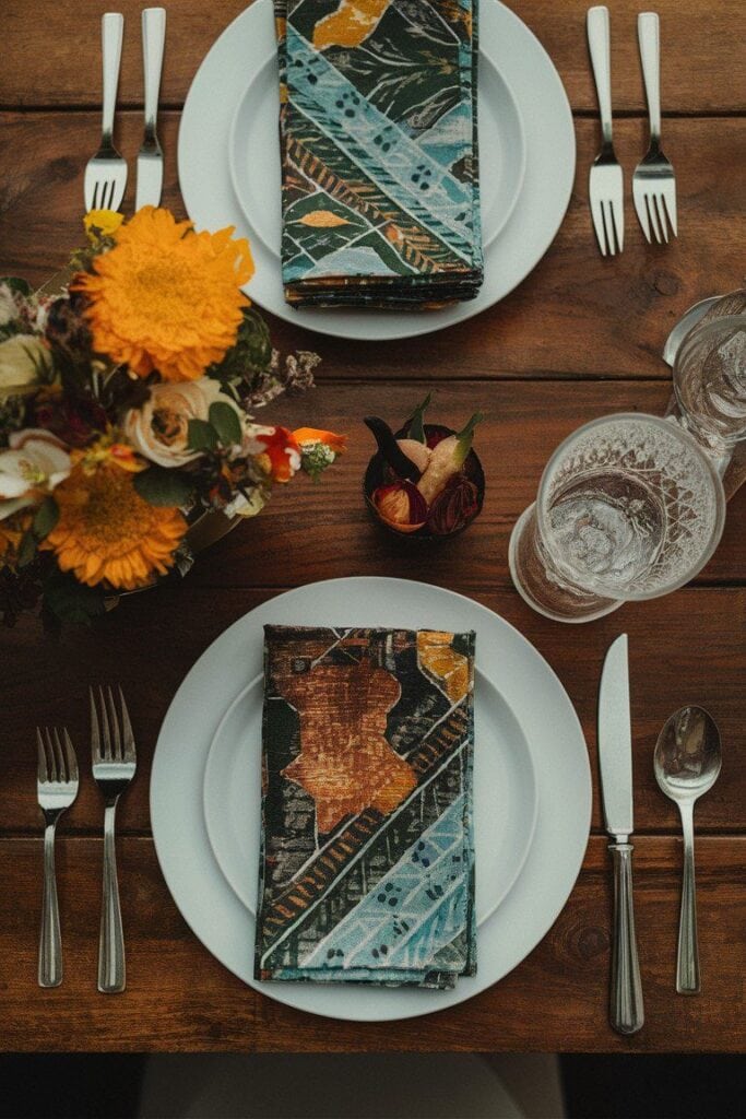 Batik napkins for cultural fusion wedding table decor