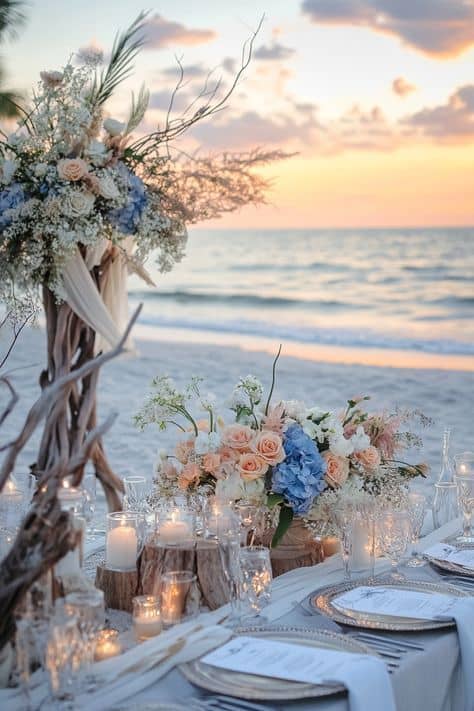 Beachside wedding table decoration idea