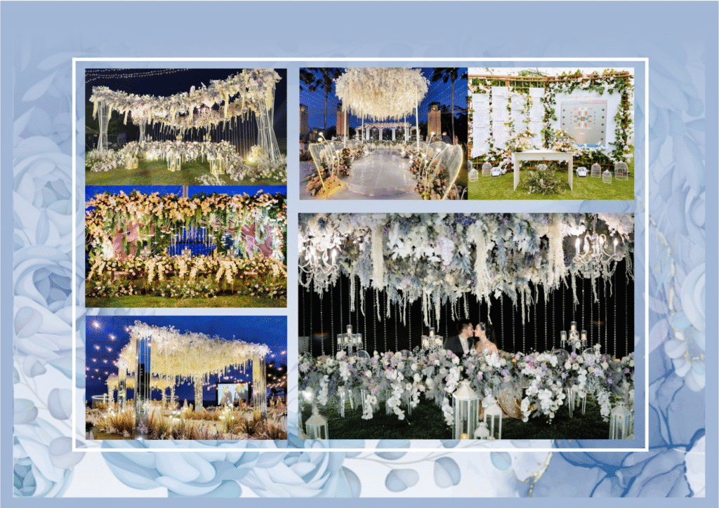 Beautiful custom wedding dance floor with fairy lights