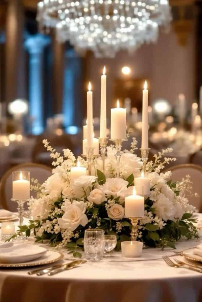 Elegant classic white wedding table decorations