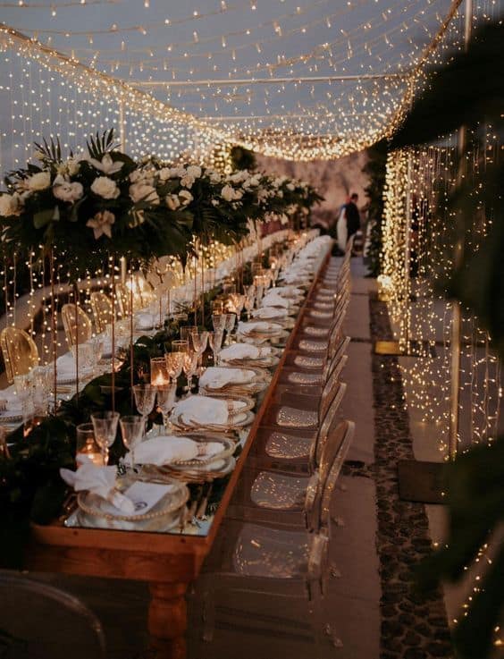 Fairy lights wedding table decorations